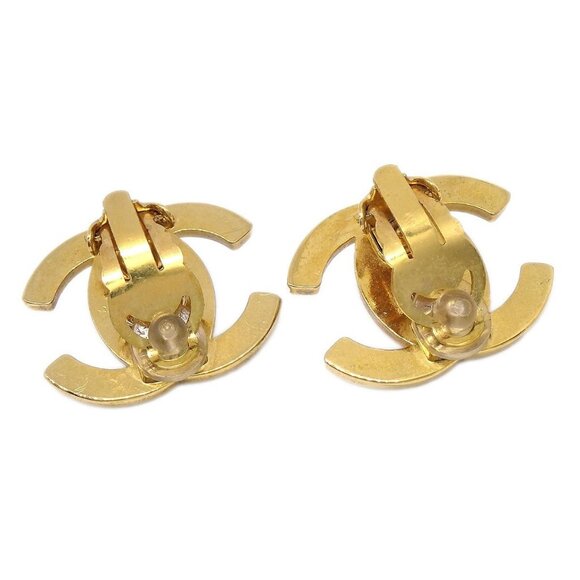 Chanel CC Turnlock Clip-On Earrings Gold Rhinestone Large 96A 126527 - Picture 7 of 8